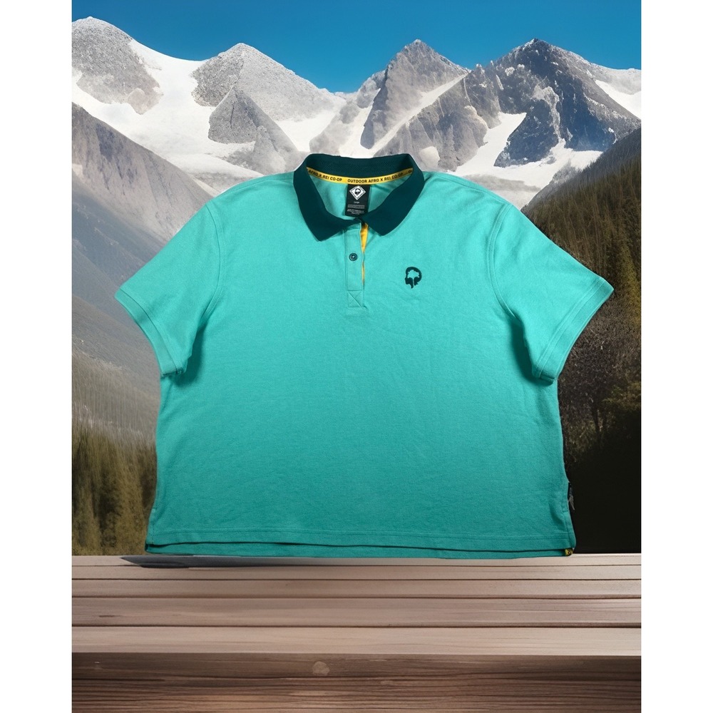 Outdoor Afro x REI Co-Op Shirt Large‎ Teal Cropped Relaxed Polo Short Sleeve